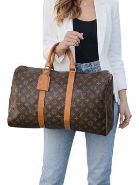 Louis Vuitton Keepall 45 Monogram Canvas Travel Bag Brown LV Duffle Authentic